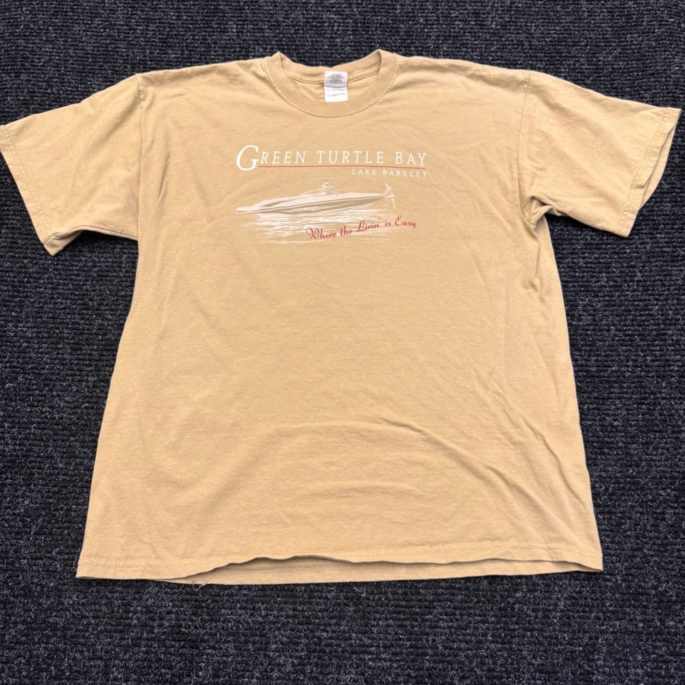 Gildan Green Turtle Bay Lake Barkley‎ Graphic T-Shirt Tan Mens XL Short Sleeve